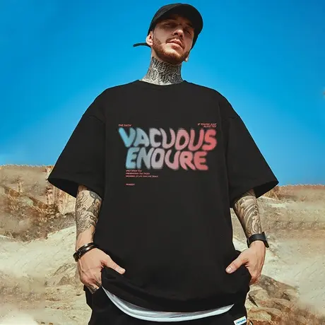 胖子t恤纯棉大码男装宽松加肥加大欧美简约字母半袖五分短袖夏季商品大图