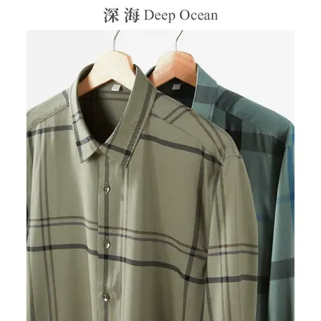 深海衬衫男长袖商务休闲大格子男士衬衣韩版潮流青年格纹男装秋季商品大图