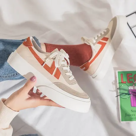 女鞋帆布鞋2021年春秋新款小脏橘厚底大头ins潮春百搭小白板鞋夏商品大图