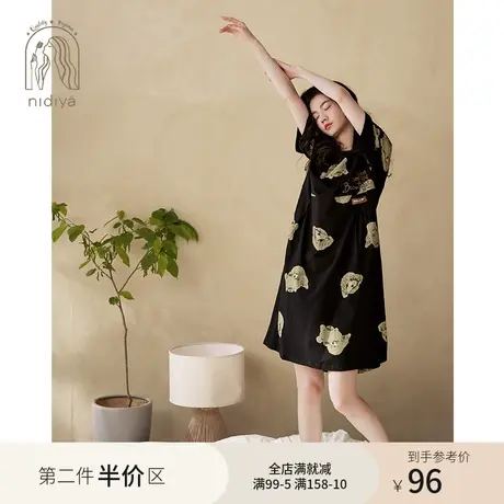 妮狄娅2023睡衣睡裙女夏季短袖纯棉韩版时尚宽松卡通可外穿家居服商品大图