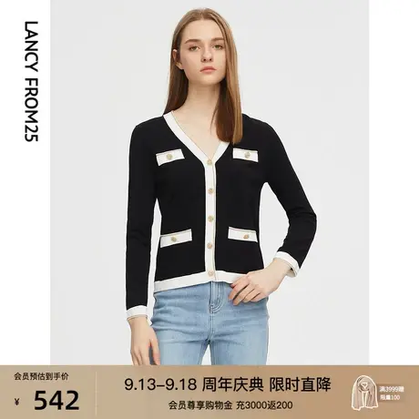 朗姿法式小香风黑色白色显瘦针织开衫外套上衣女夏季新款别致小衫图片