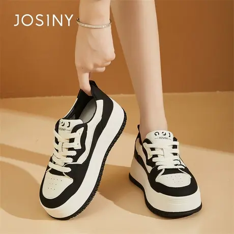 Josiny/卓诗尼松糕厚底鞋女黑白板鞋2024新款春季爆款超火小白鞋商品大图