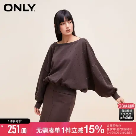 ONLY冬季时尚百搭落肩水钻蝙蝠袖一字领卫衣女|12349S032商品大图