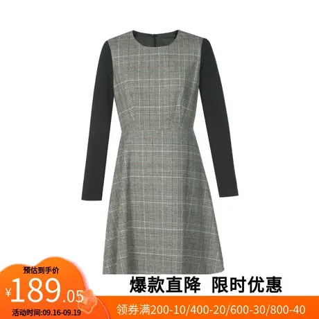 【艾格】2023春季新款格纹拼接修身显瘦成熟优雅风短款连衣裙女图片
