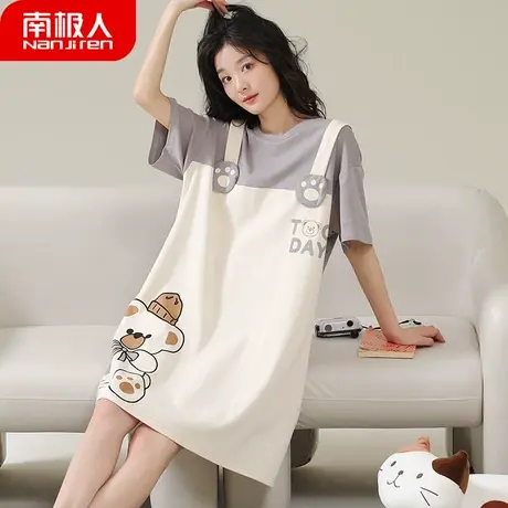 睡裙女夏季夏款纯棉短袖性感布料女士薄款孕妇学院风睡衣女款夏天商品大图