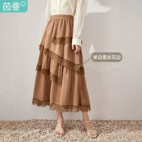【商场同款】茵曼不规则蕾丝花边半身裙女2023夏季新款度假伞裙子图片