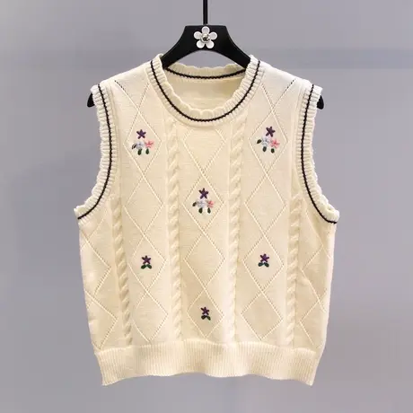 日系小清新刺绣花朵针织马甲女夏季2023新款宽松外穿无袖坎肩背心图片