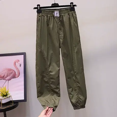 萝卜裤女2023夏季薄款高腰明线哈伦束脚裤宽松bf九分小个子工装裤商品大图