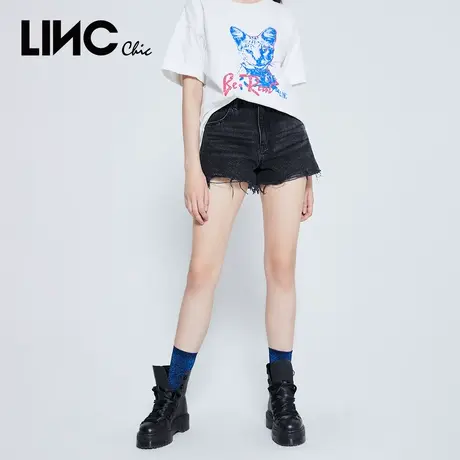 商场同款LINC金羽杰短裤女2023秋季新款水洗抽丝毛边女士牛仔裤商品大图