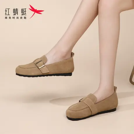 红蜻蜓女鞋夏季新款鞋子软底平底一脚蹬懒人勃肯豆豆鞋女真皮单鞋图片