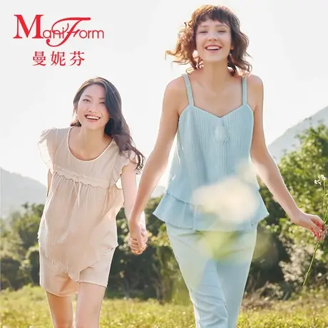 曼妮芬棉质家居服起居服套装女士舒适睡衣夏款轻薄睡裤商品大图