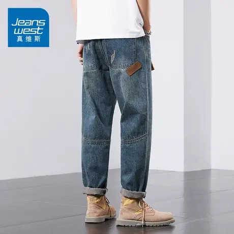 KZ真维斯设计感工装牛仔长裤子男士休闲直筒宽松2025年新款春秋季商品大图