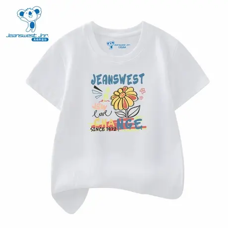 XD真维斯女童装2025夏季新款可爱风花朵字母印花圆领女童短袖T恤图片