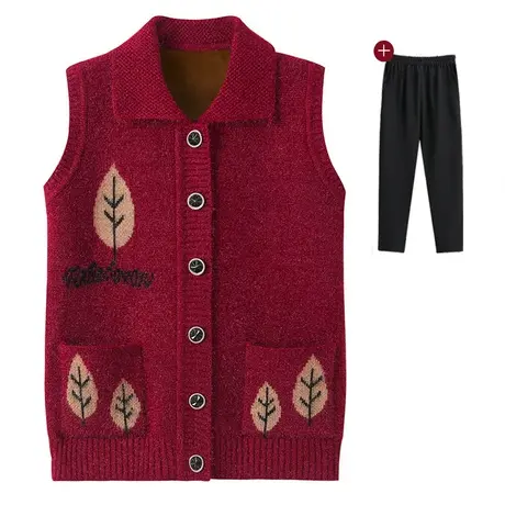 大码马甲中老年人女装秋冬一体绒背心奶奶毛衣针织衫老人开衫马夹商品大图