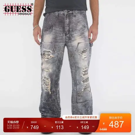 GUESSOriginals男士街头潮流破洞水洗直筒牛仔裤商品大图