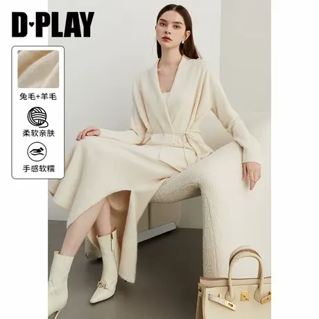 DPLAY【黑标】冬季新款白色兔毛羊毛混纺毛衣针织衫套装女图片
