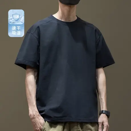 速干弹力短袖T恤男薄款2025夏季新款加肥加大宽松大码男士打底衫商品大图