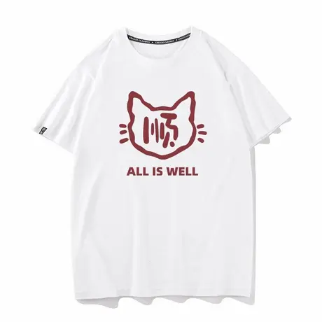 秀洛一切都顺利all is well猫猫头纯棉宽松打底衫半袖夏季短袖T恤商品大图