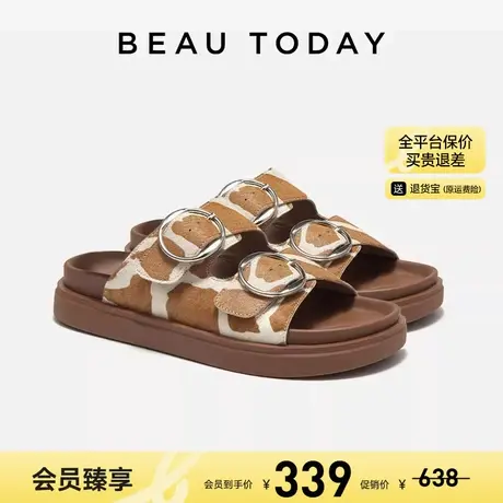 【清仓款】BeauToday罗马凉鞋女复古真皮沙滩凉鞋厚底凉拖鞋外穿图片