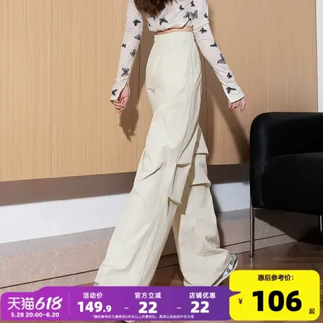 唐狮2025年春季新款女休闲裤宽松褶皱工装长裤百搭显瘦直筒阔腿裤图片