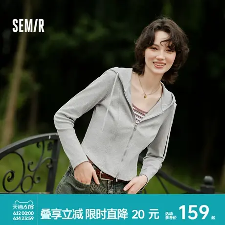 森马外套女短款分割纯色显瘦小个子衣服秋季正肩紧身连帽夹克百搭图片