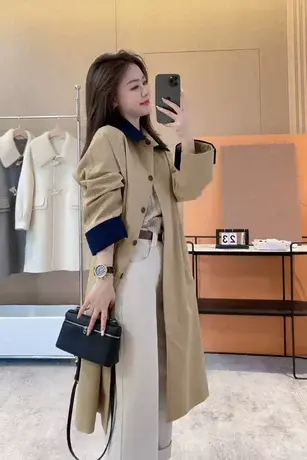 风衣外套女款2023年新款春秋季大衣小个子中长款日系休闲流行韩系商品大图