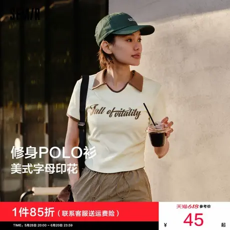 森马POLO衫女短款小个子撞色2024新款夏季美式复古修身短袖T恤潮商品大图