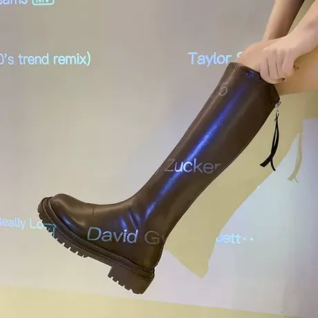 靴子女2023新款炸街ins春秋洋气粗跟棕色骑士靴显瘦秋冬不过膝靴图片