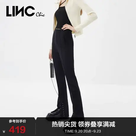 LINCCHIC金羽杰裤子女高腰弹力微喇叭针织长裤女S213KP391商品大图
