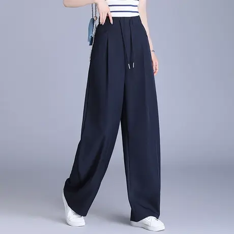拉夏贝尔高腰抽绳弯刀阔腿裤女夏季2025新款宽松拖地休闲西装裤子商品大图