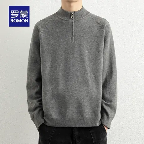罗蒙男士休闲拉链领针织衫2025秋季新款简约纯色百搭毛衣套头衫男图片