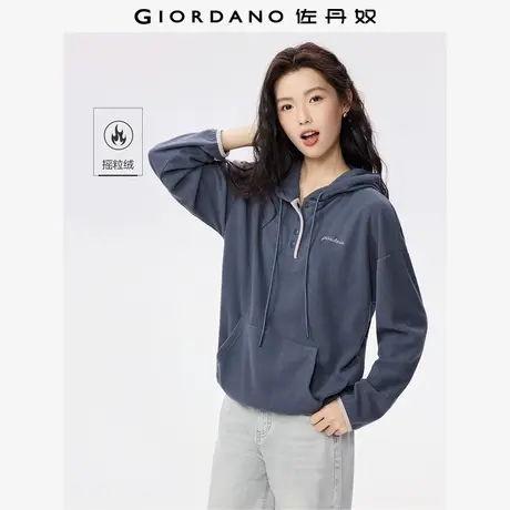 佐丹奴外套女装摇粒绒品牌刺绣连帽半开襟针织卫衣 05325817商品大图