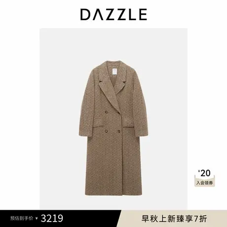 DAZZLE 地素奥莱大衣冬季深卡其色老花羊毛混纺长大衣外套商品大图