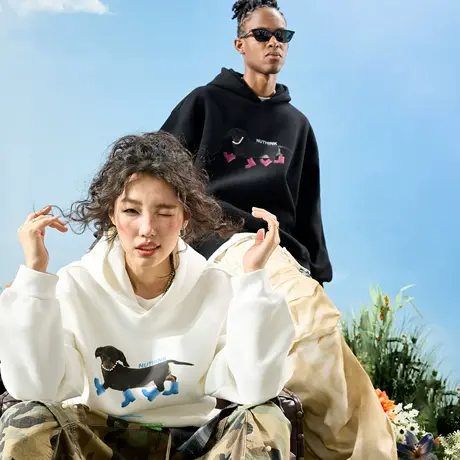 Nuthink美式潮牌腊肠狗小狗连帽卫衣珍珠宽松男女情侣2025秋新款商品大图