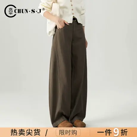 遮肉棕色牛仔裤阔腿宽松梨型身材裤子女2025新款秋季休闲阔腿裤商品大图