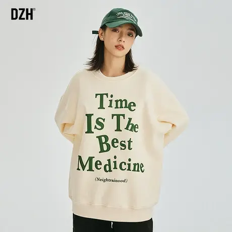 青少年日系字母印花卫衣男宽松圆领2023年新款秋季休闲外套情侣装商品大图