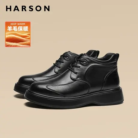 哈森冬季男鞋2025新款真皮羊毛男靴商务休闲保暖棉鞋男士加绒靴子商品大图