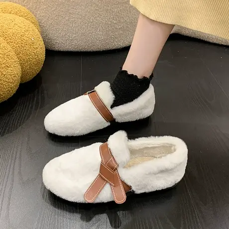 温柔晚晚风毛毛鞋女外穿2023年秋冬新款爆款百搭软底豆豆鞋棉鞋子商品大图