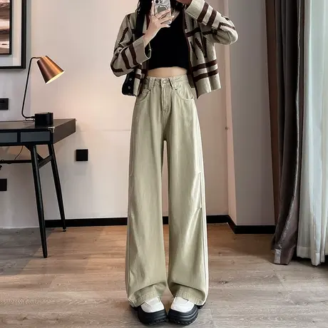 高腰阔腿牛仔裤女2023秋冬季新款宽松百搭梨型身材直筒显瘦拖地裤商品大图
