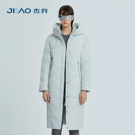 杰奥90鹅绒羽绒服女士过膝长款修身连帽羽绒外套2023新款商品大图