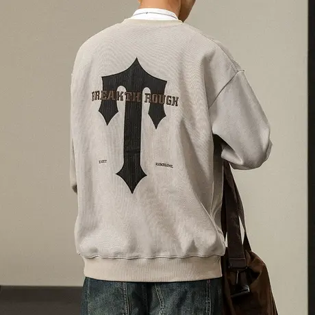 潮流男装圆领时尚卫衣纯色字母休闲男装户外男士长袖百搭潮流卫衣商品大图