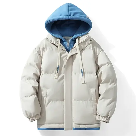 假两件连帽棉服男冬季加厚保暖潮休闲百搭面包服外套羽绒棉服棉袄商品大图