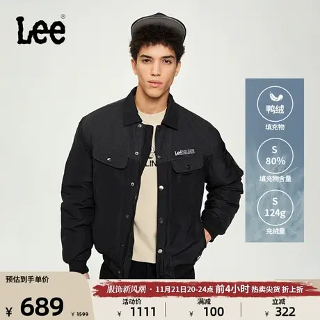 Lee舒适版黑色牛仔拼接翻领logo徽章男羽绒服潮流LMT0071292RZ图片