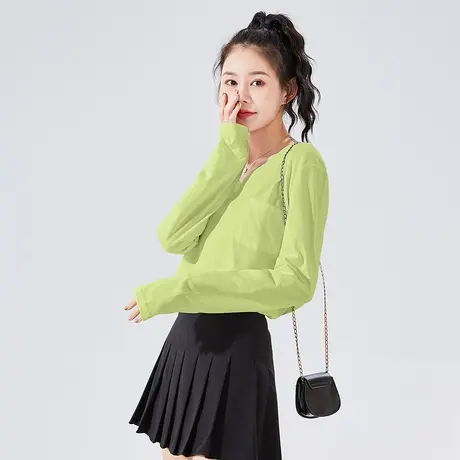 唐狮净色长袖T恤女春秋新款纯棉V领打底衫设计感小众T恤宽松上衣图片