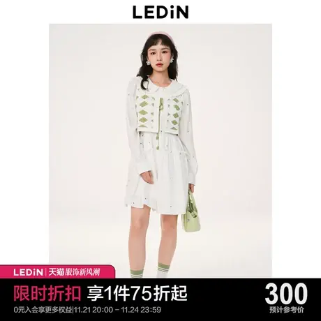 乐町甜美波点连衣裙2023春新款长袖小白裙C2FAD1401图片