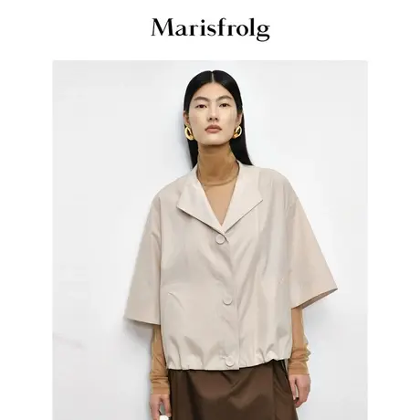 【商场同款】玛丝菲尔秋季新款女装浅卡其色简约风短款衬衫商品大图