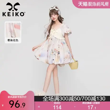 法式茶歇甜辣妹娃娃裙连衣裙2023夏季温柔碎花蓬蓬泡泡袖公主裙子图片