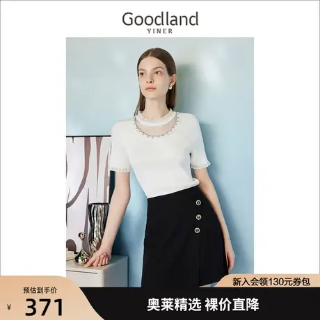 【紫雾春城】音儿美地女装2023夏季新款透明玻璃纱优雅钉钻针织衫商品大图