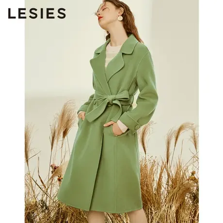 蓝色倾情2022冬季女装 西装领双面呢大衣女中长款修身毛呢外套商品大图