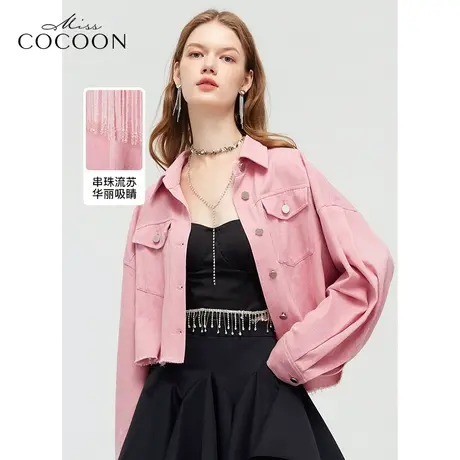 MISSCOCOON时尚牛仔上衣24春装新款女重工流苏短外套图片